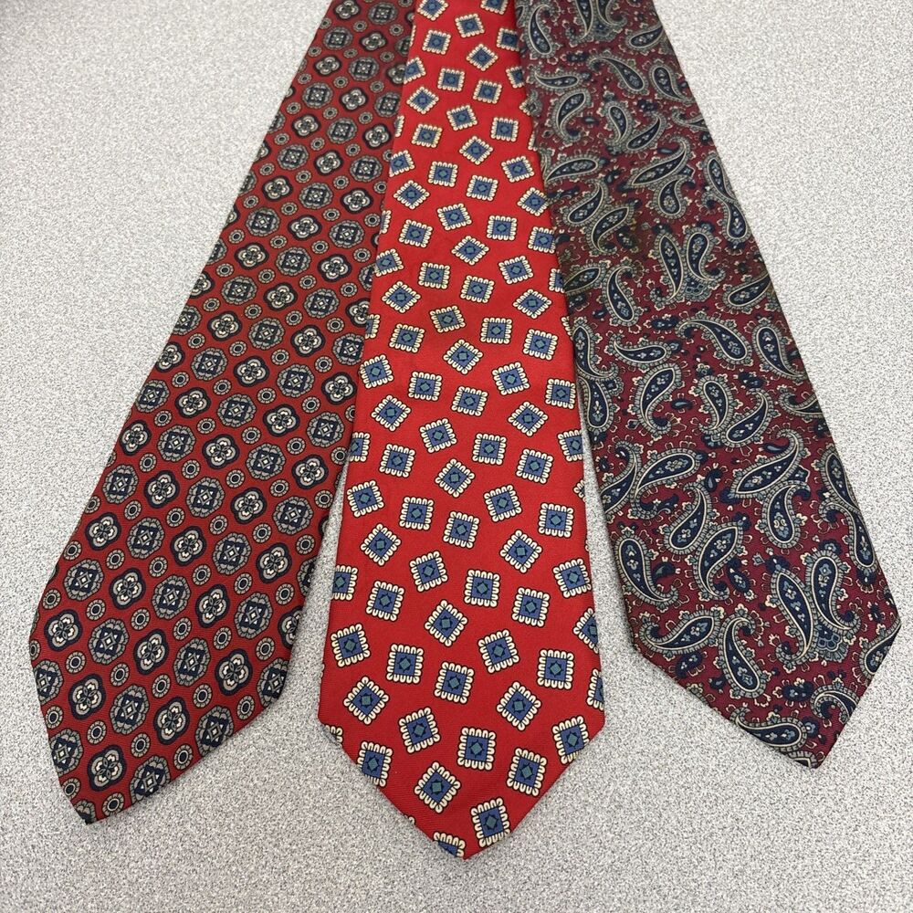 Lot Of 3 Vintage Harve Benard Silk Neck Tie Red/Burgundy, Paisley, Geometric